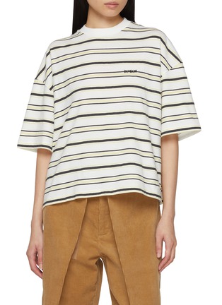 Main View - Click To Enlarge - BONBOM - Frame Back Cropped Striped Cotton T-Shirt