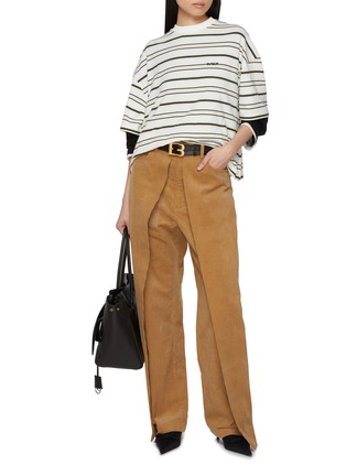 Figure View - Click To Enlarge - BONBOM - Frame Back Cropped Striped Cotton T-Shirt