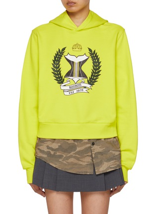 Main View - Click To Enlarge - BONBOM - School Badge Print Camo Hem Hoodie