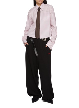 Figure View - Click To Enlarge - BONBOM - Italian Cuff Cropped Cotton Shirt