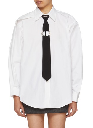 Main View - Click To Enlarge - BONBOM - Harness Tie Asymmetrical Tuck Shirt