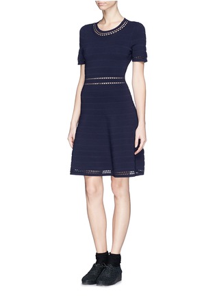 Front View - Click To Enlarge - SANDRO - 'Riley' eyelet Ottoman knit dress