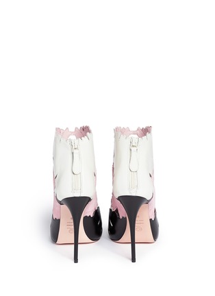 Back View - Click To Enlarge - ALEXANDER MCQUEEN - Lotus flower appliqué leather peep toe boots