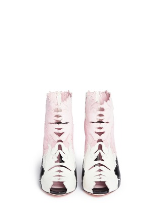 Figure View - Click To Enlarge - ALEXANDER MCQUEEN - Lotus flower appliqué leather peep toe boots