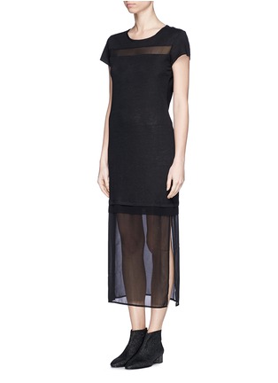 Front View - Click To Enlarge - SANDRO - 'Rudell' sheer hem linen jersey dress