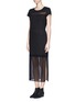 Front View - Click To Enlarge - SANDRO - 'Rudell' sheer hem linen jersey dress