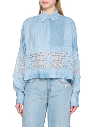 Main View - Click To Enlarge - ERMANNO SCERVINO - Long Sleeve Valencienne Lace Panelled Shirt