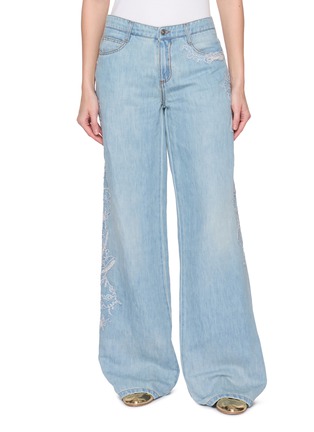 Main View - Click To Enlarge - ERMANNO SCERVINO - Lace Embroidered Wide Leg Jeans