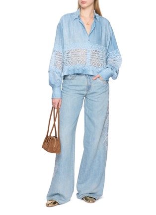 Figure View - Click To Enlarge - ERMANNO SCERVINO - Lace Embroidered Wide Leg Jeans