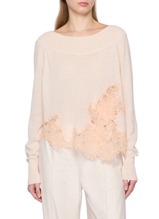 Main View - Click To Enlarge - ERMANNO SCERVINO - Long Sleeve Lace Insert Cashmere Knit Sweater