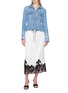 Figure View - Click To Enlarge - ERMANNO SCERVINO - Lace Panelled Sleeves Denim Jacket