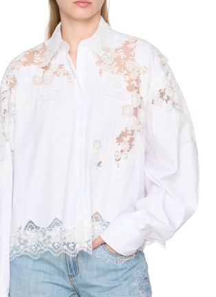  - ERMANNO SCERVINO - Long Sleeve Lace Embroidered Cotton Shirt