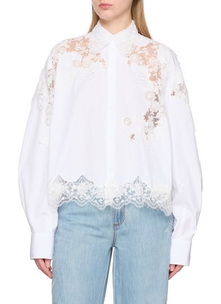 Main View - Click To Enlarge - ERMANNO SCERVINO - Long Sleeve Lace Embroidered Cotton Shirt