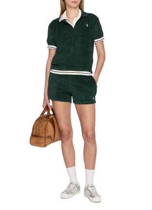 Figure View - Click To Enlarge - SPORTY & RICH - Logo Embroidered Cotton Terry Shorts