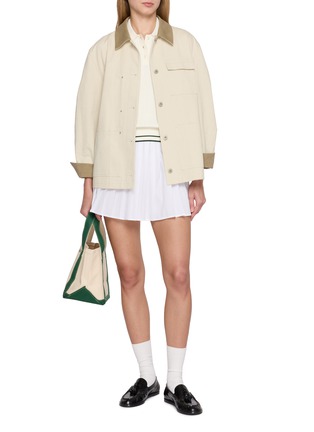 Figure View - Click To Enlarge - SPORTY & RICH - Monogram Embroidered Pleated Cotton Mini Skirt