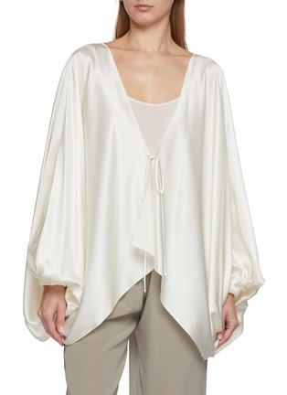 Main View - Click To Enlarge - SHARON WAUCHOB - Long Sleeve Tie Front Blouson Top