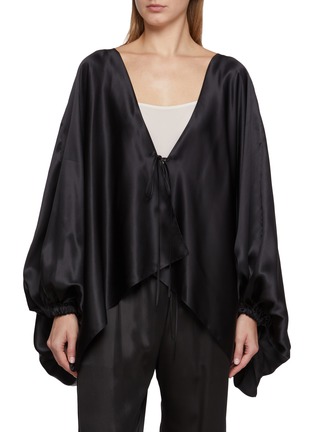 Main View - Click To Enlarge - SHARON WAUCHOB - Long Sleeve Tie Front Blouson Top