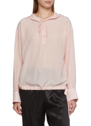 Main View - Click To Enlarge - SHARON WAUCHOB - Tie Neck Hooded Blouson Top