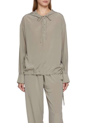 Main View - Click To Enlarge - SHARON WAUCHOB - Tie Neck Hooded Blouson Top