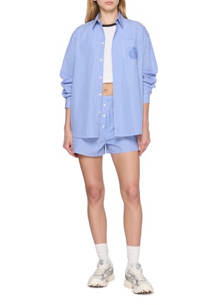 Figure View - Click To Enlarge - SPORTY & RICH - NY Crest Striped Poplin Mini Boxer Shorts