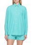 SPORTY & RICH Oversized NY Crest Striped Poplin Shirt