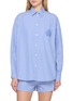 SPORTY & RICH Oversized NY Crest Striped Poplin Shirt