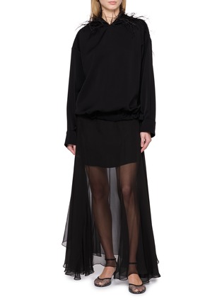 Figure View - Click To Enlarge - SHARON WAUCHOB - Aly Long Sleeve Feather Trim Hoodie