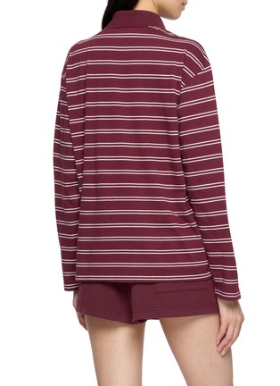 Back View - Click To Enlarge - SPORTY & RICH - Logo Embroidered Striped Easy Polo Shirt
