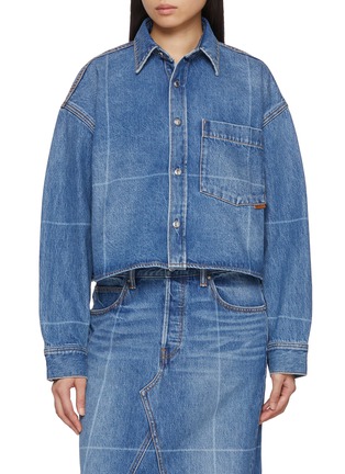 Main View - Click To Enlarge - ALEXANDERWANG - Cropped Faded Fold Lines Denim Shirt