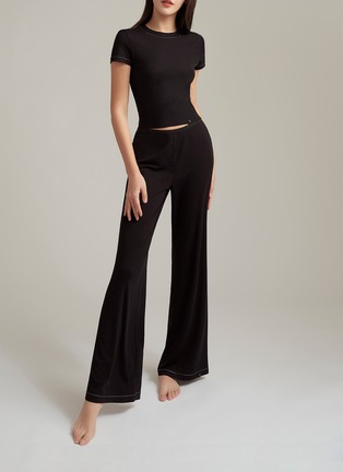 Detail View - Click To Enlarge - SILKY MIRACLE - Nude Flared Leg Trousers — Black/Size M