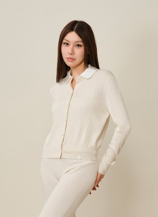 Detail View - Click To Enlarge - SILKY MIRACLE - CloudKnit Silk Cashmere Wool Knit Cardigan — Almond White/Size 2