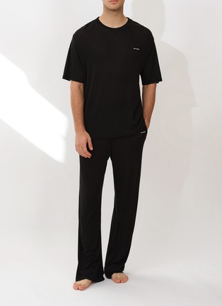 Detail View - Click To Enlarge - SILKY MIRACLE - Nude Men's Knit Straight Leg Pyjama Trousers — Black/Size M