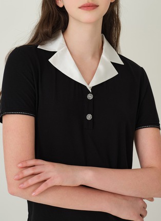 Detail View - Click To Enlarge - SILKY MIRACLE - Elegance Colour Block Short Set — Black/Size M