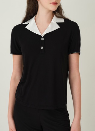 Detail View - Click To Enlarge - SILKY MIRACLE - Elegance Colour Block Short Set — Black/Size M