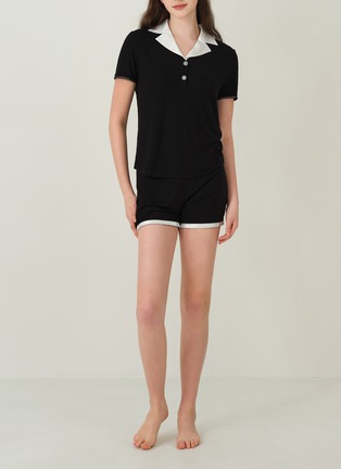 - SILKY MIRACLE - Elegance Colour Block Short Set — Black/Size M