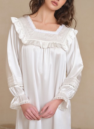  - SILKY MIRACLE - Purity Ruffle Hem Lace Silk Nightgown — Pearl White/Size S