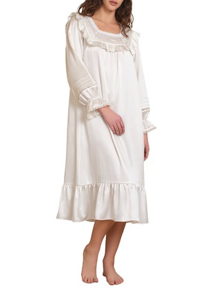 Main View - Click To Enlarge - SILKY MIRACLE - Purity Ruffle Hem Lace Silk Nightgown — Pearl White/Size S