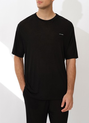 Detail View - Click To Enlarge - SILKY MIRACLE - Nude Men's Knit Short Sleeve Top — Black/Size L
