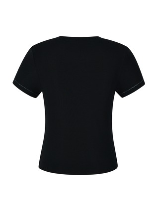 Detail View - Click To Enlarge - SILKY MIRACLE - Nude Swarovski Crystal T-Shirt — Black/Size M
