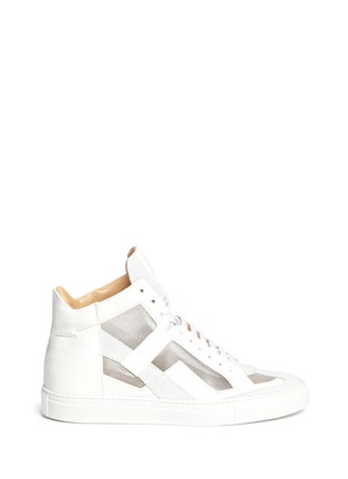 Main View - Click To Enlarge - MM6 MAISON MARGIELA - Iridescent mesh panel leather sneakers