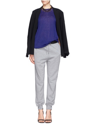 Figure View - Click To Enlarge - T BY ALEXANDER WANG - Cotton nylon leather waistband sweatpants 