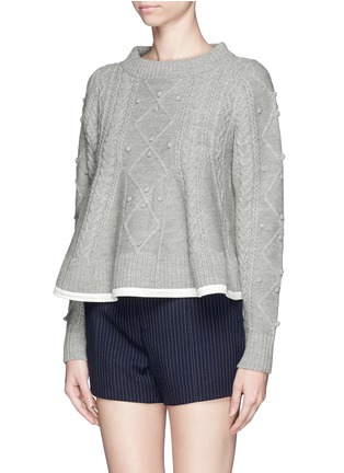 Front View - Click To Enlarge - SACAI LUCK - Flare cable knit pom-pom sweater 