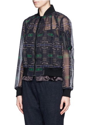 Front View - Click To Enlarge - SACAI LUCK - Sheer tribal print bomber jacket