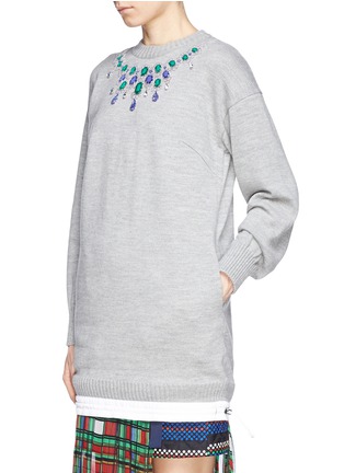 Front View - Click To Enlarge - SACAI LUCK - Velvet flock necklace drawstring tunic sweater