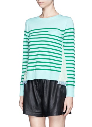 Front View - Click To Enlarge - SACAI LUCK - Lace hem wool sweater