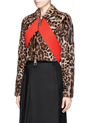 Front View - Click To Enlarge - GIVENCHY - Colourblock panel marmot fur leopard print jacket