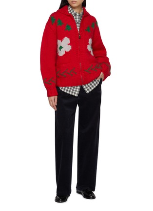 Figure View - Click To Enlarge - SIENNE - Pony Intarsia Knit Zip Up Wool Sweater