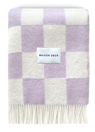 Main View - Click To Enlarge - MAISON DEUX - Checkerboard Blanket — Lilac/White