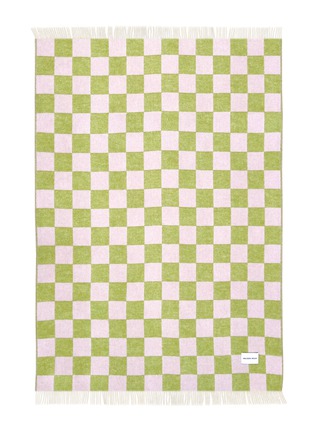Detail View - Click To Enlarge - MAISON DEUX - Checkerboard Blanket — Kiwi/Pink