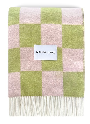 Main View - Click To Enlarge - MAISON DEUX - Checkerboard Blanket — Kiwi/Pink